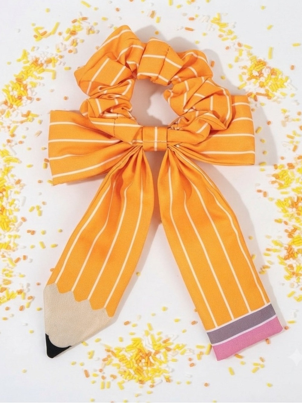 Kids Pencil Hair Bow Scrunchie Back to School Yellow Cute